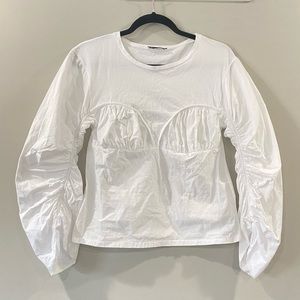 Zara White Long Sleeve Sweetheart Top Sz S
